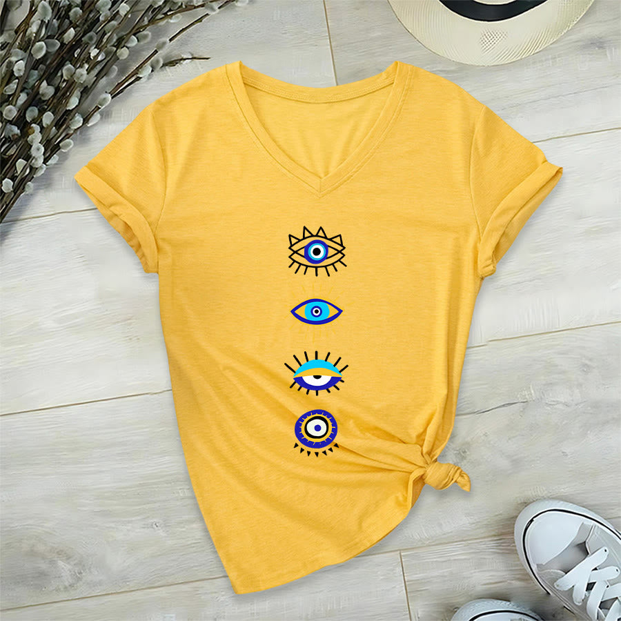 T-shirt da yoga con scollo a V e stampa "Evil Eye Collection" Olivenorma - Giallo - 2XL - image 30