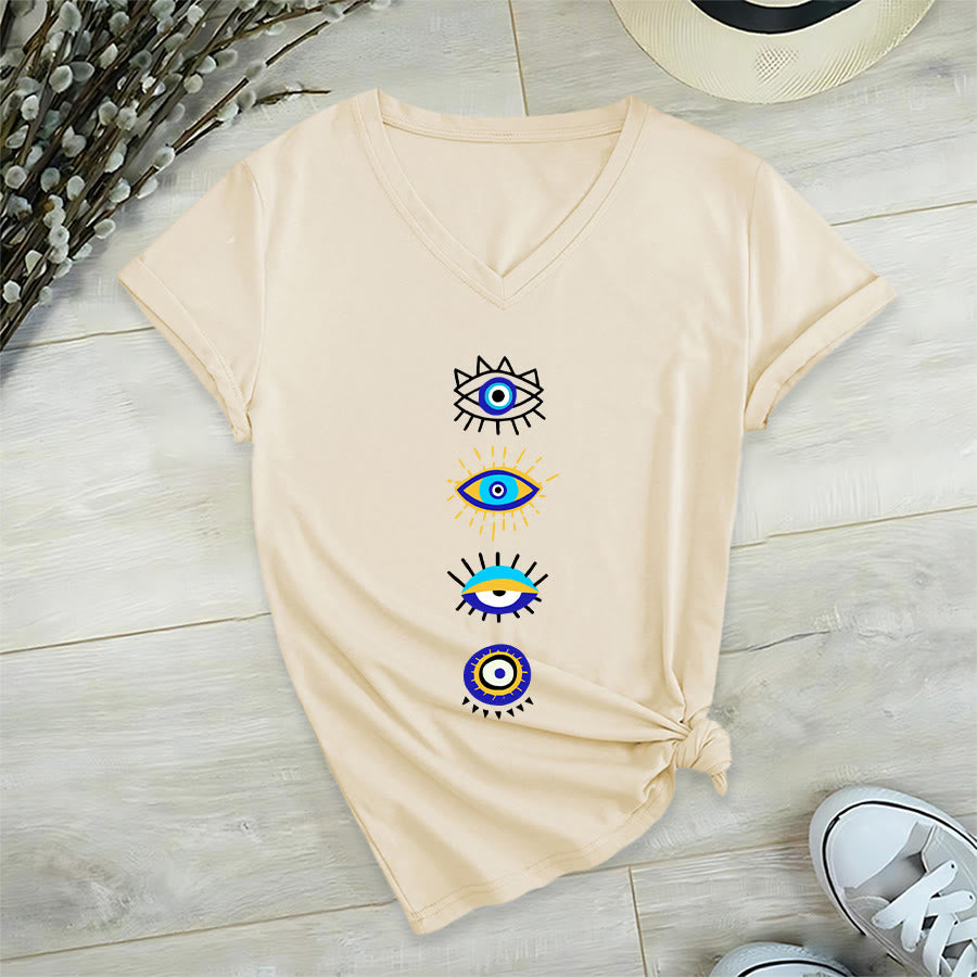 T-shirt da yoga con scollo a V e stampa "Evil Eye Collection" Olivenorma - Cachi - 2XL - image 3