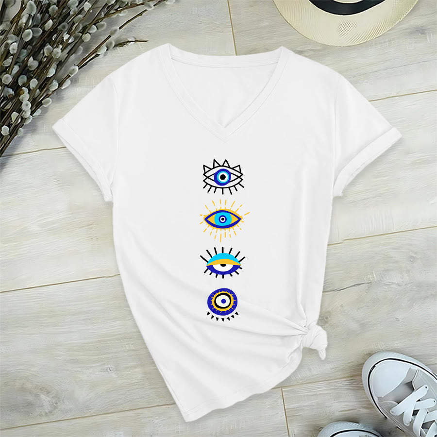 T-shirt da yoga con scollo a V e stampa "Evil Eye Collection" Olivenorma - Bianco - 2XL - image 0