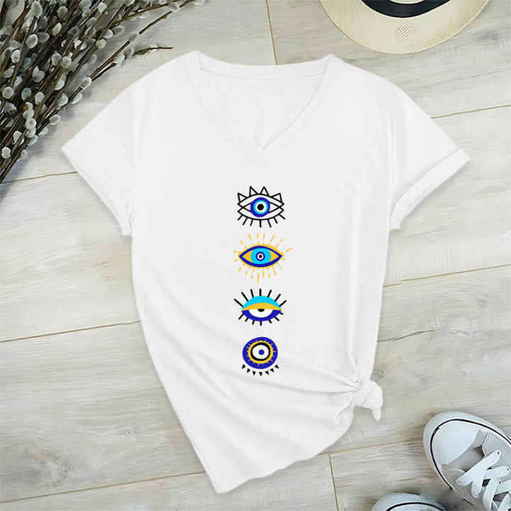 T-shirt da yoga con scollo a V e stampa "Evil Eye Collection" Olivenorma - Bianco - 2XL - image 0