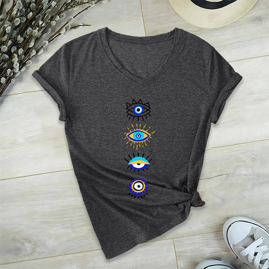 T-shirt da yoga con scollo a V e stampa "Evil Eye Collection" Olivenorma - Grigio - 2XL - image 15