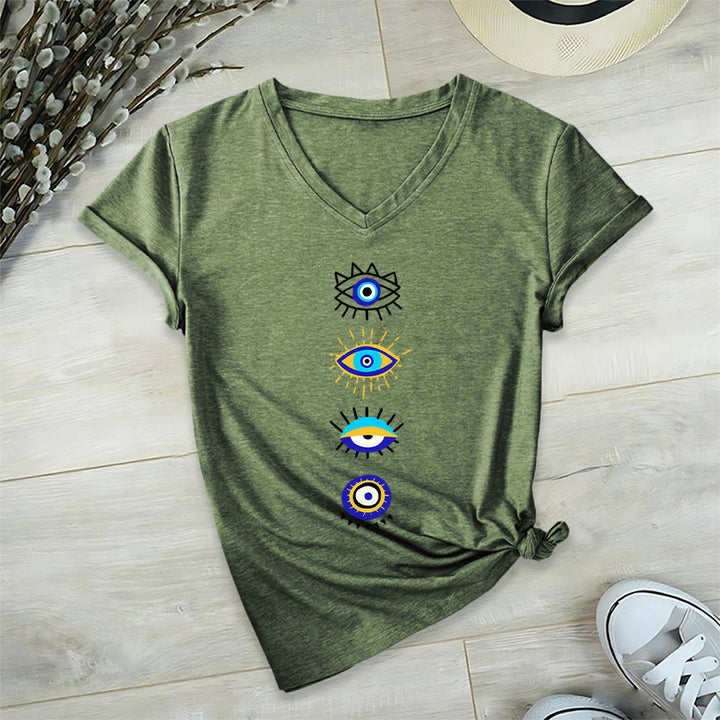 T-shirt da yoga con scollo a V e stampa "Evil Eye Collection" Olivenorma - Verde oliva - 2XL - image 24