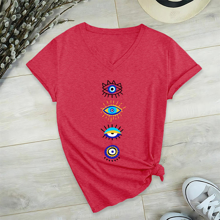 T-shirt da yoga con scollo a V e stampa "Evil Eye Collection" Olivenorma - Rosso - 2XL - image 27