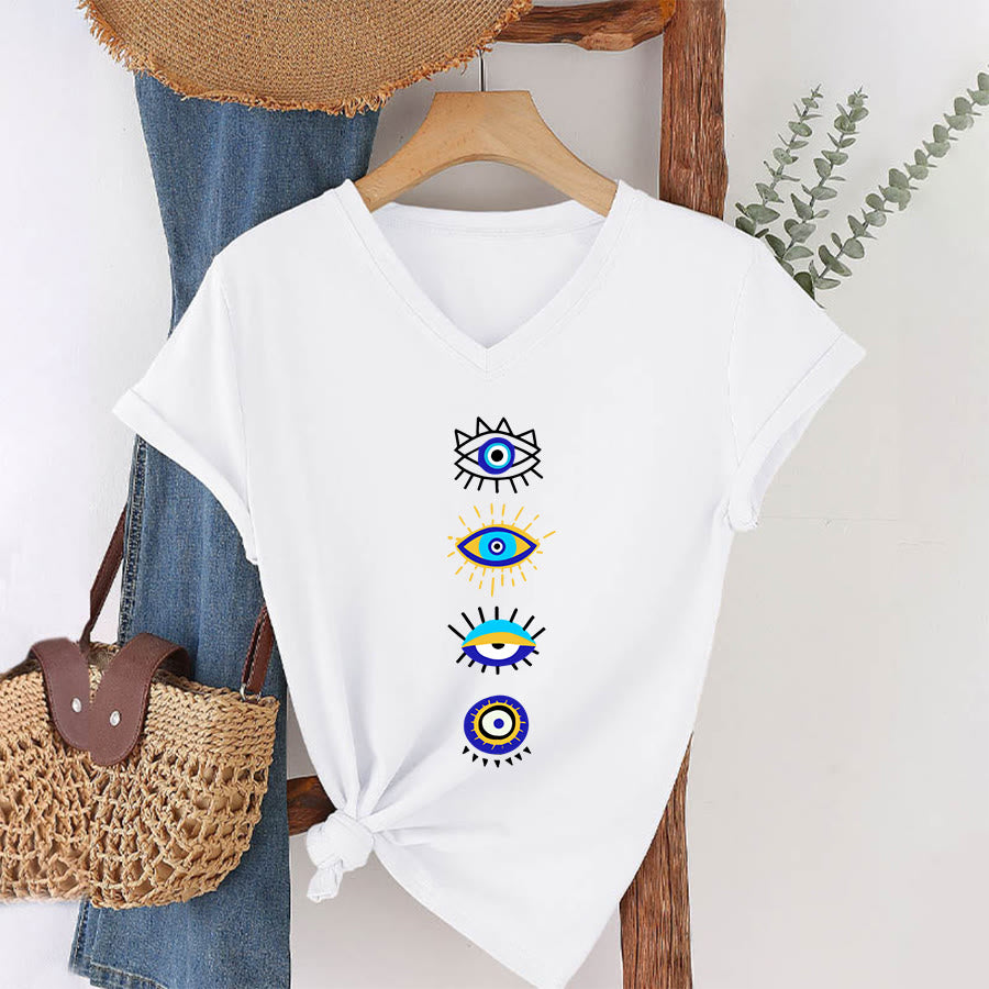 T-shirt da yoga con scollo a V e stampa "Evil Eye Collection" Olivenorma - image 1