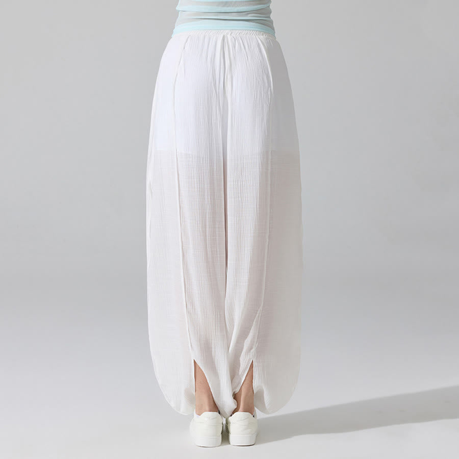 Pantaloni da yoga da donna Olivenorma a vita alta con elastico in vita e texture stropicciata, modello harem ampio. - image 8