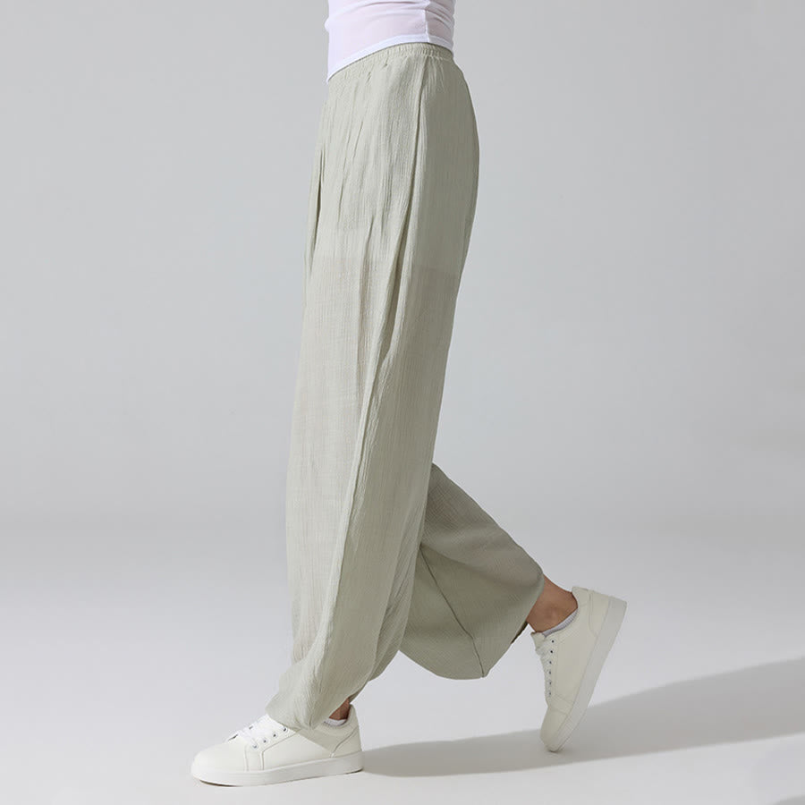 Pantaloni da yoga da donna Olivenorma a vita alta con elastico in vita e texture stropicciata, modello harem ampio. - image 12