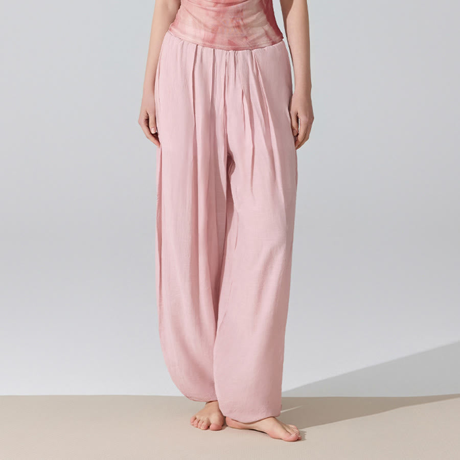 Pantaloni da yoga da donna Olivenorma a vita alta con elastico in vita e texture stropicciata, modello harem ampio. - Rosa - L - image 14