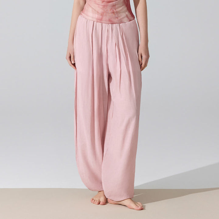 Pantaloni da yoga da donna Olivenorma a vita alta con elastico in vita e texture stropicciata, modello harem ampio. - Rosa - L - image 14