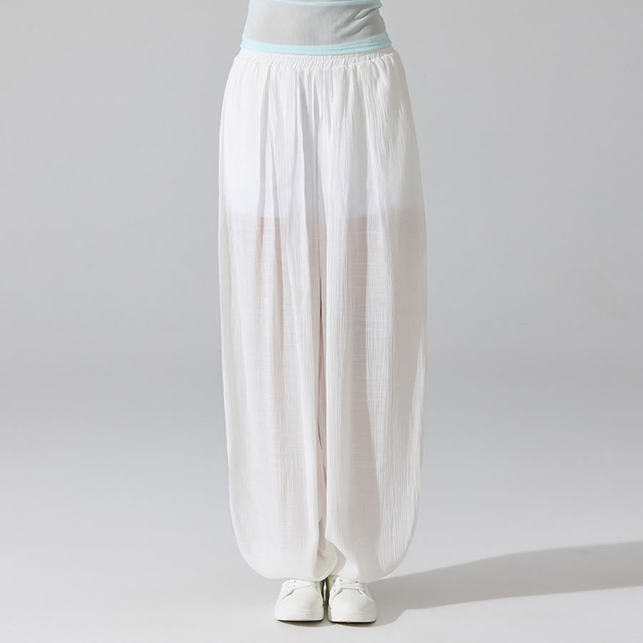 Pantaloni da yoga da donna Olivenorma a vita alta con elastico in vita e texture stropicciata, modello harem ampio. - Bianco - L - image 6