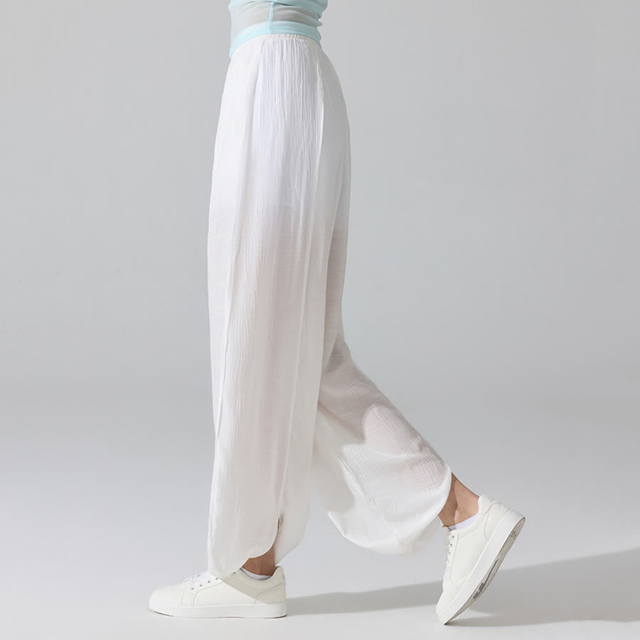 Pantaloni da yoga da donna Olivenorma a vita alta con elastico in vita e texture stropicciata, modello harem ampio. - image 7