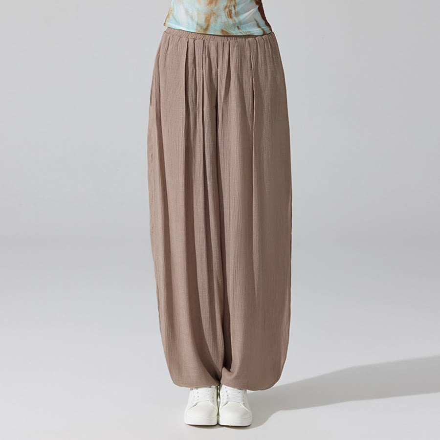 Pantaloni da yoga da donna Olivenorma a vita alta con elastico in vita e texture stropicciata, modello harem ampio. - Marrone - L - image 17