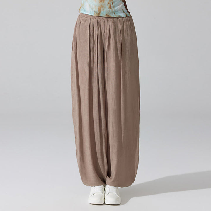 Pantaloni da yoga da donna Olivenorma a vita alta con elastico in vita e texture stropicciata, modello harem ampio. - Marrone - L - image 17