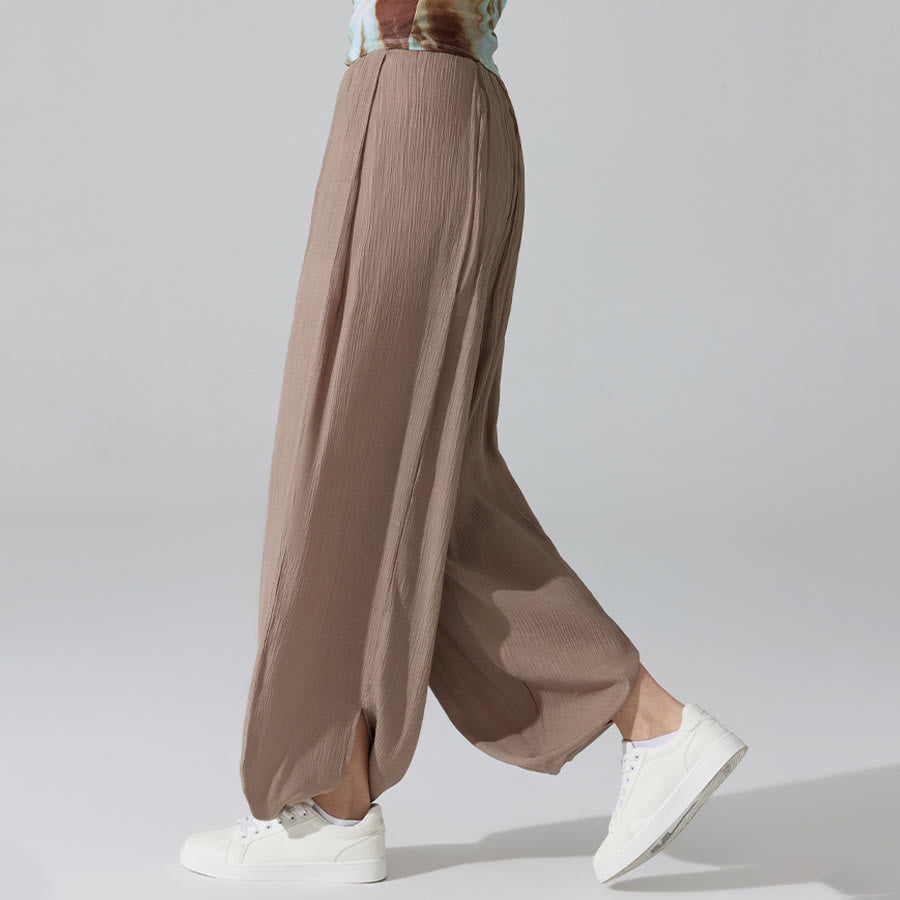 Pantaloni da yoga da donna Olivenorma a vita alta con elastico in vita e texture stropicciata, modello harem ampio. - image 18