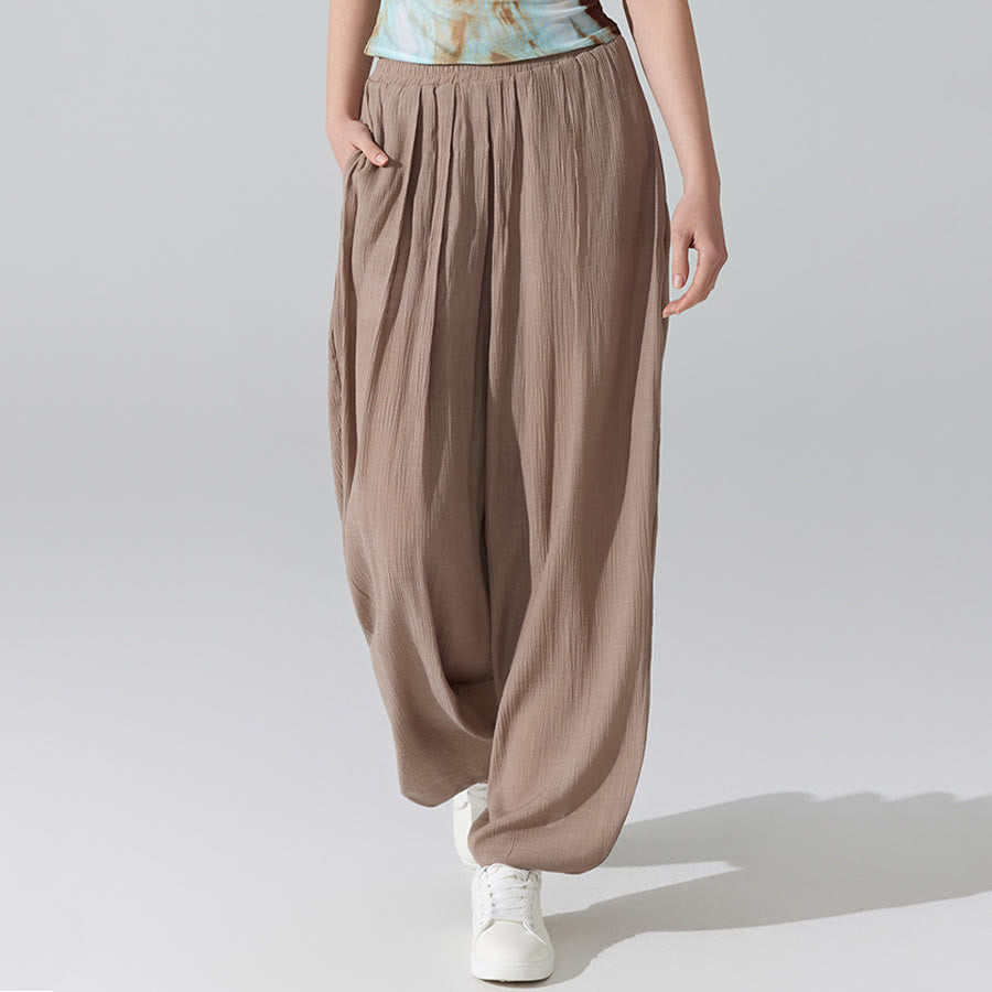 Pantaloni da yoga da donna Olivenorma a vita alta con elastico in vita e texture stropicciata, modello harem ampio. - image 19