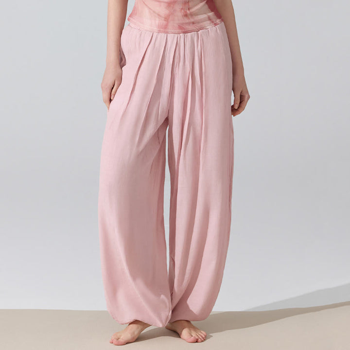 Pantaloni da yoga da donna Olivenorma a vita alta con elastico in vita e texture stropicciata, modello harem ampio. - image 15