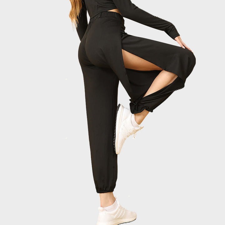 Pantaloni da jogging da donna Olivenorma a vita alta con doppio spacco laterale e inserti in tessuto morbido, ideali per yoga. - image 2
