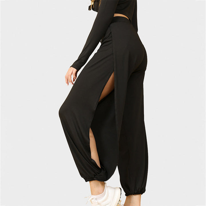 Pantaloni da jogging da donna Olivenorma a vita alta con doppio spacco laterale e inserti in tessuto morbido, ideali per yoga. - Nero - XXL - image 1