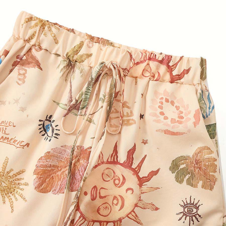 Pantaloni da donna Olivenorma Boho Sun Evil Eye Palm Tree Print con coulisse e gamba larga - image 2
