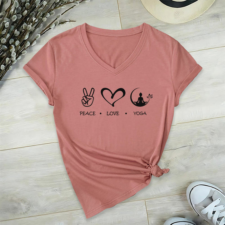 Maglietta da donna con scollo a V Olivenorma Boho Peace Love Yoga Peace Sign Heart Meditation Graphic - Rosa - 2XL - image 0