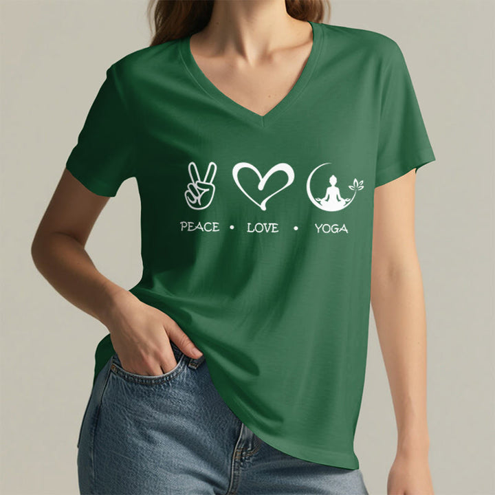 Maglietta da donna con scollo a V Olivenorma Boho Peace Love Yoga Peace Sign Heart Meditation Graphic - image 26