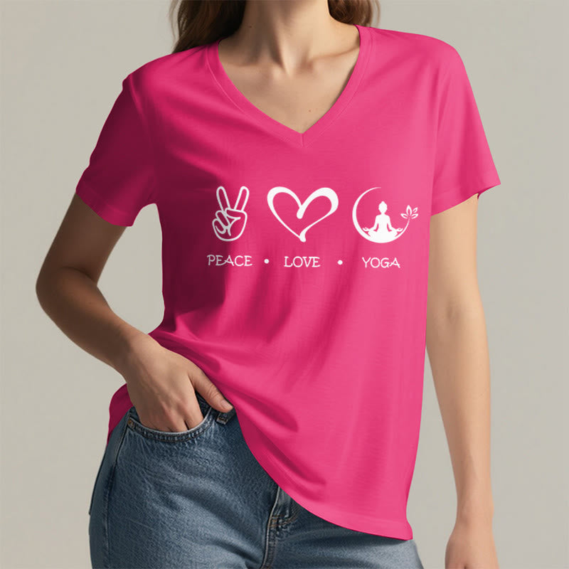 Maglietta da donna con scollo a V Olivenorma Boho Peace Love Yoga Peace Sign Heart Meditation Graphic - image 35