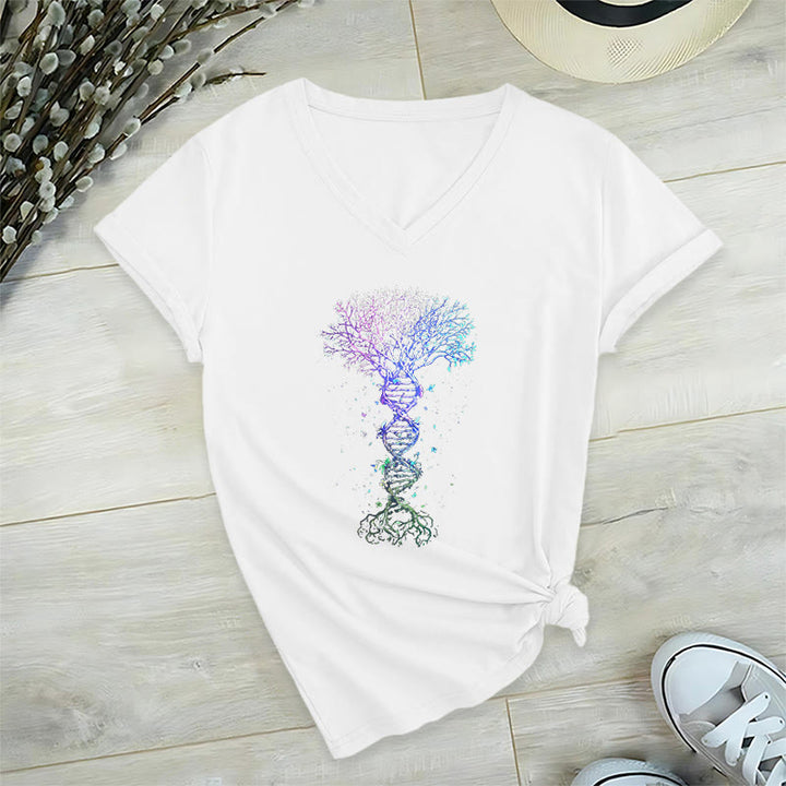 T-shirt da donna con scollo a V Olivenorma Boho con stampa artistica "DNA Tree Life". - Bianco - 2XL - image 18