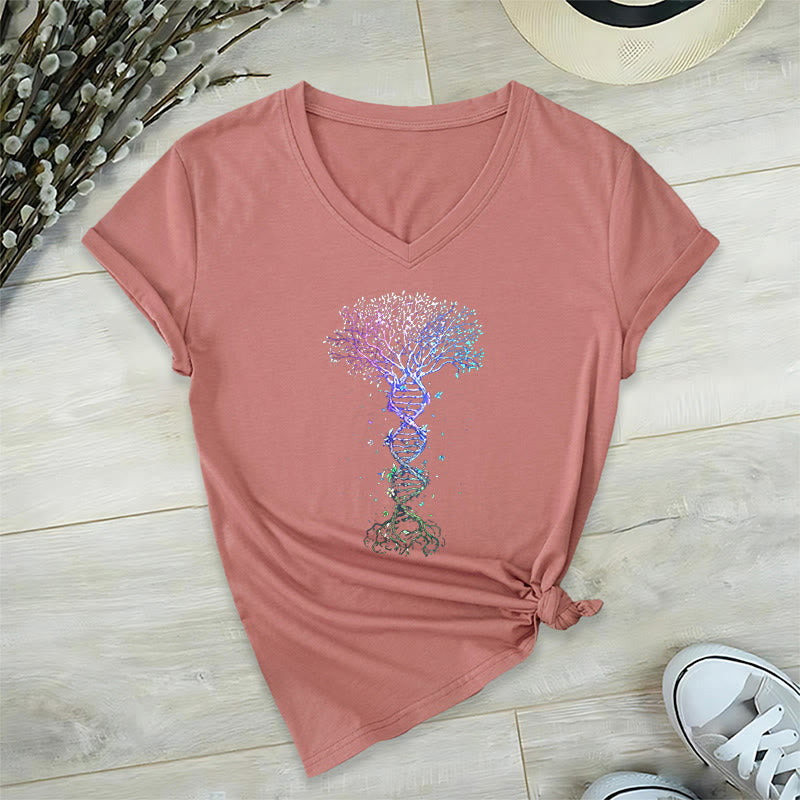 T-shirt da donna con scollo a V Olivenorma Boho con stampa artistica "DNA Tree Life". - Rosa - 2XL - image 3
