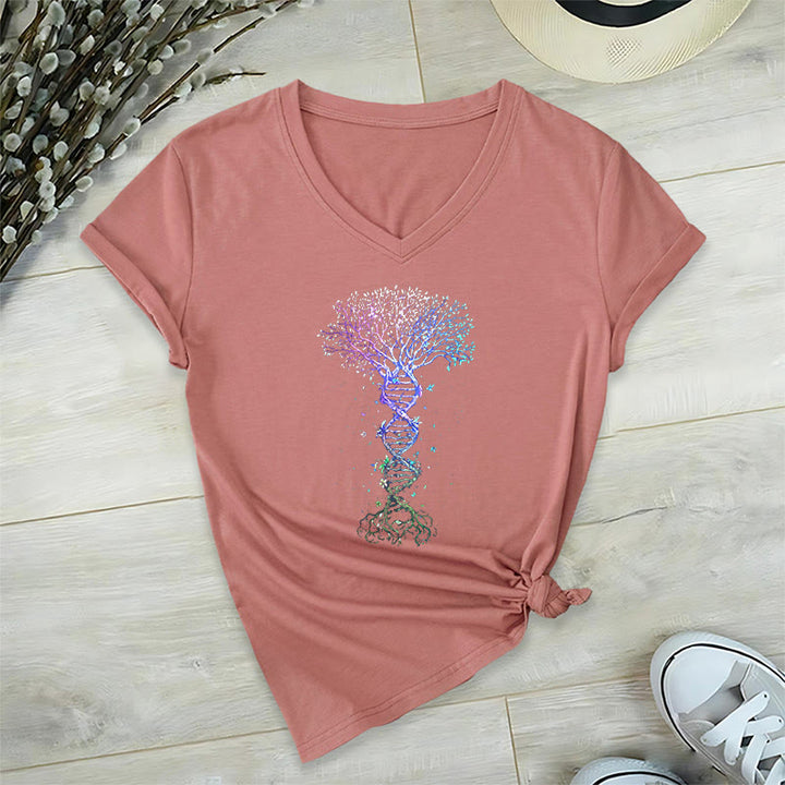 T-shirt da donna con scollo a V Olivenorma Boho con stampa artistica "DNA Tree Life". - Rosa - 2XL - image 3