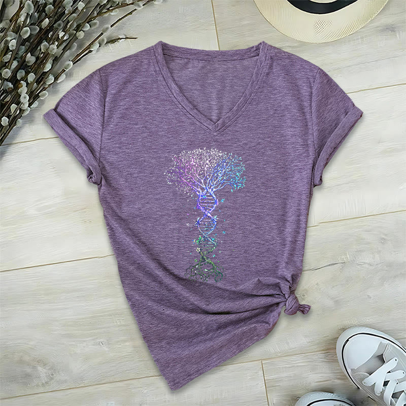 T-shirt da donna con scollo a V Olivenorma Boho con stampa artistica "DNA Tree Life". - Viola - 2XL - image 36