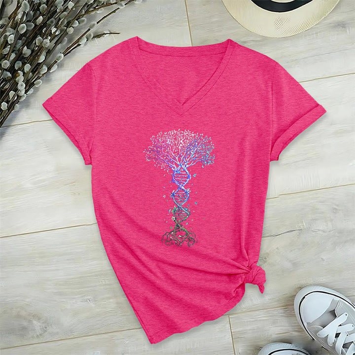 T-shirt da donna con scollo a V Olivenorma Boho con stampa artistica "DNA Tree Life". - Rosso rosa - 2XL - image 33