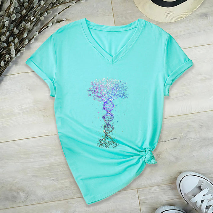 T-shirt da donna con scollo a V Olivenorma Boho con stampa artistica "DNA Tree Life". - Lago Blu - 2XL - image 12