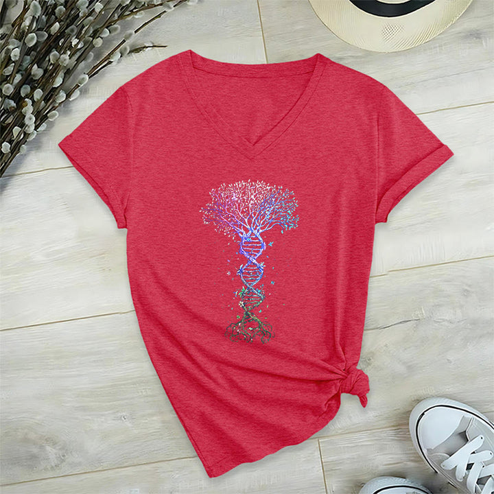 T-shirt da donna con scollo a V Olivenorma Boho con stampa artistica "DNA Tree Life". - Rosso - 2XL - image 27