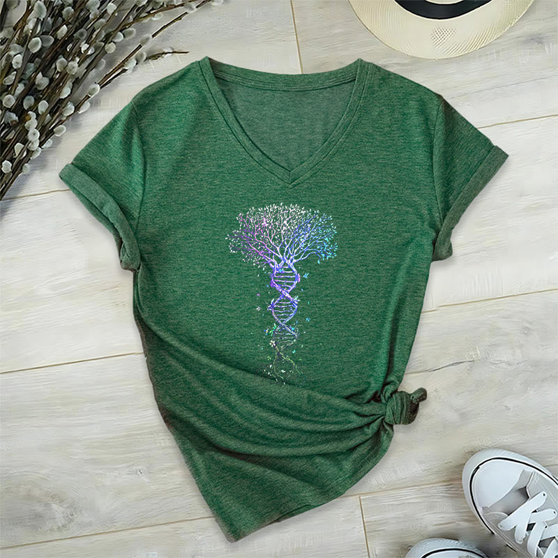 T-shirt da donna con scollo a V Olivenorma Boho con stampa artistica "DNA Tree Life". - Verde scuro - 2XL - image 24