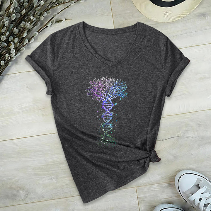 T-shirt da donna con scollo a V Olivenorma Boho con stampa artistica "DNA Tree Life". - Grigio - 2XL - image 15