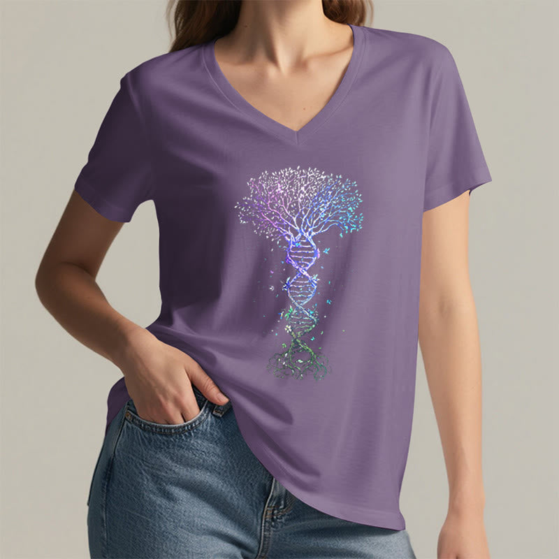 T-shirt da donna con scollo a V Olivenorma Boho con stampa artistica "DNA Tree Life". - image 38