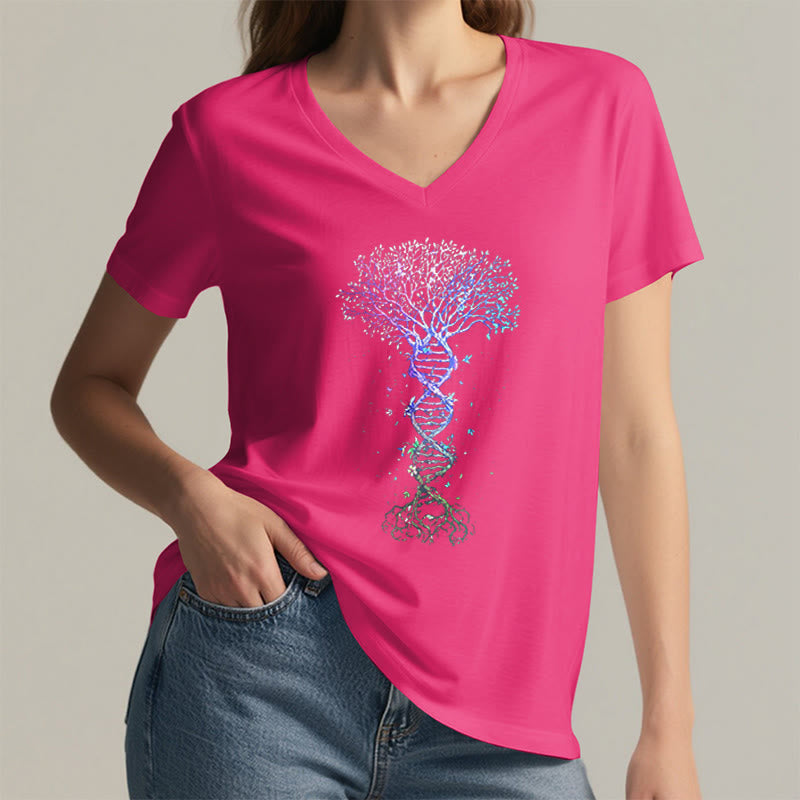T-shirt da donna con scollo a V Olivenorma Boho con stampa artistica "DNA Tree Life". - image 35