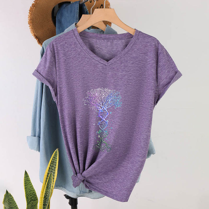 T-shirt da donna con scollo a V Olivenorma Boho con stampa artistica "DNA Tree Life". - image 37