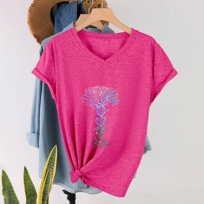 T-shirt da donna con scollo a V Olivenorma Boho con stampa artistica "DNA Tree Life". - image 34
