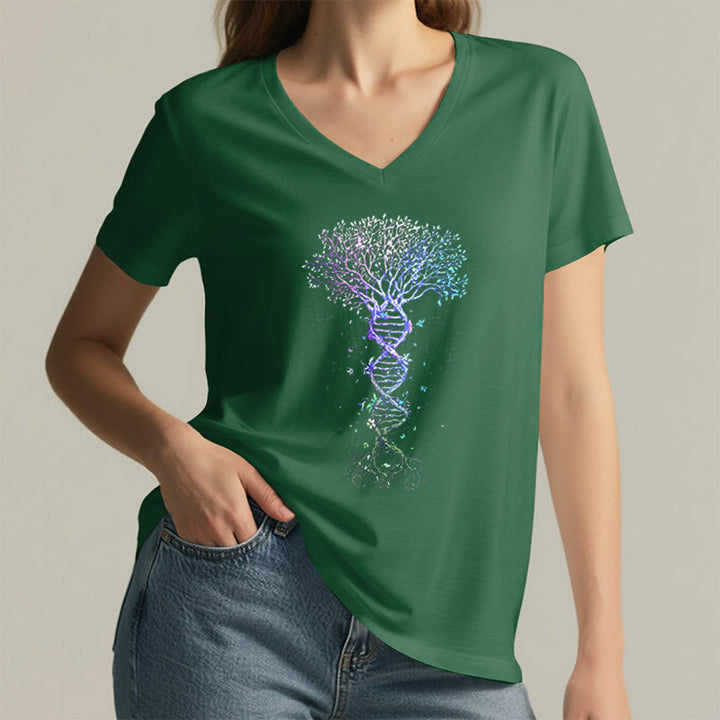 T-shirt da donna con scollo a V Olivenorma Boho con stampa artistica "DNA Tree Life". - image 26