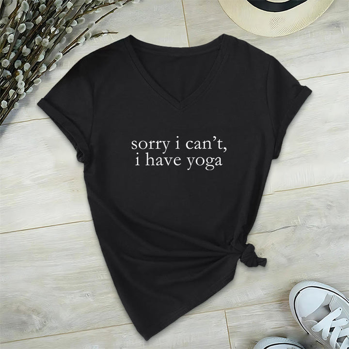 Olivenorma Sorry I Can't I Have Yoga Funny Slogan Women's V Neck T-Shirt - Nero - 2XL - image 12