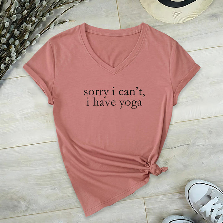Olivenorma Sorry I Can't I Have Yoga Funny Slogan Women's V Neck T-Shirt - Rosa - 2XL - image 6