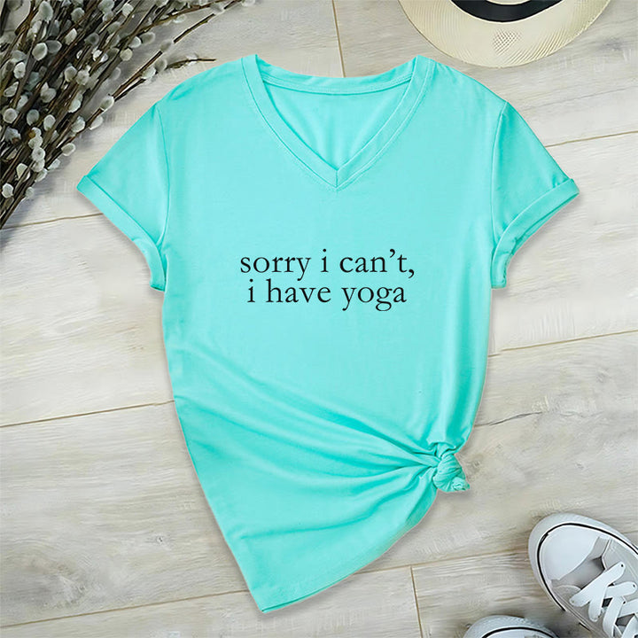 Olivenorma Sorry I Can't I Have Yoga Funny Slogan Women's V Neck T-Shirt - Lago Blu - 2XL - image 9