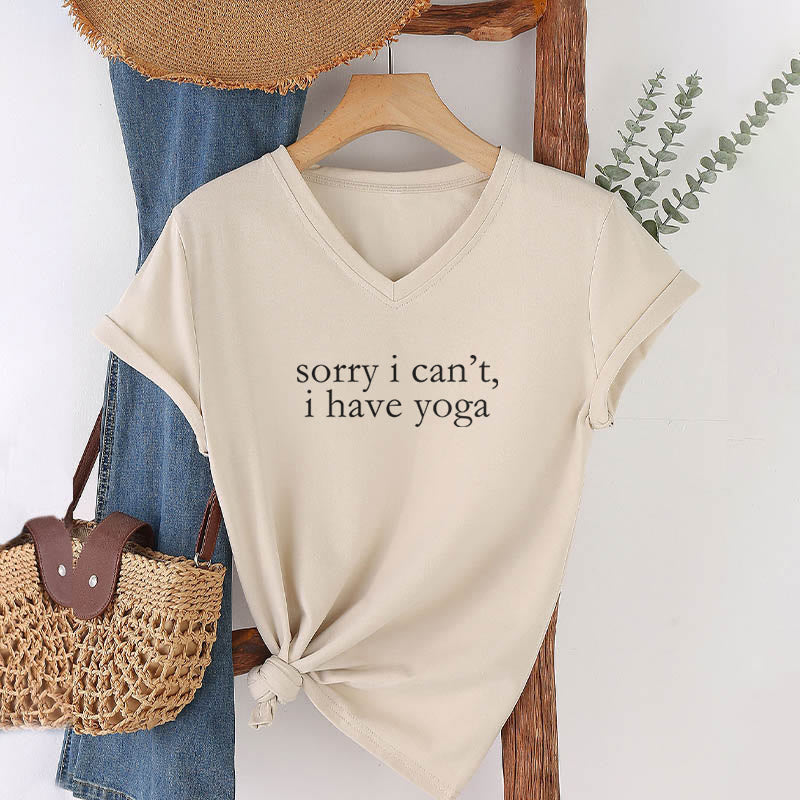 Olivenorma Sorry I Can't I Have Yoga Funny Slogan Women's V Neck T-Shirt - image 4