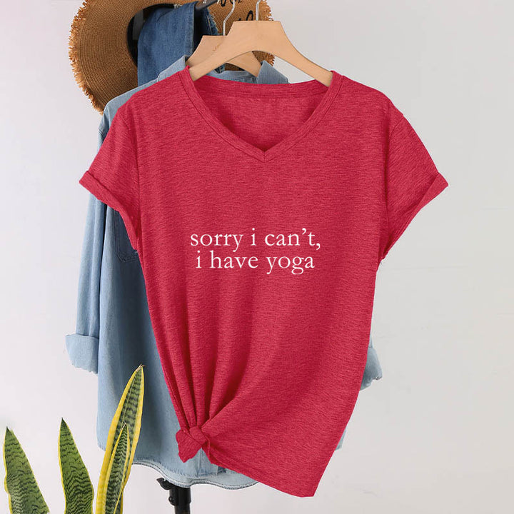 Olivenorma Sorry I Can't I Have Yoga Funny Slogan Women's V Neck T-Shirt - image 28