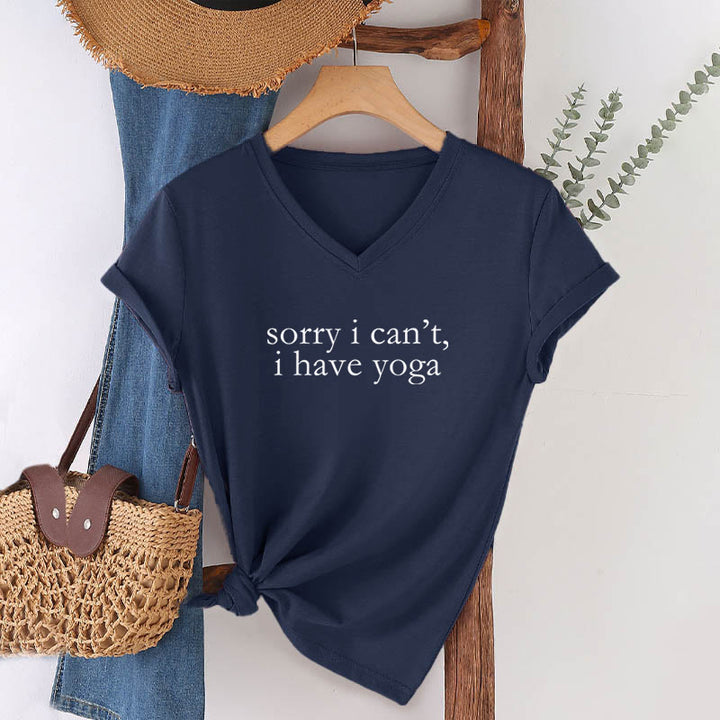 Olivenorma Sorry I Can't I Have Yoga Funny Slogan Women's V Neck T-Shirt - image 22
