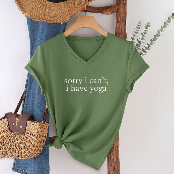 Olivenorma Sorry I Can't I Have Yoga Funny Slogan Women's V Neck T-Shirt - image 1
