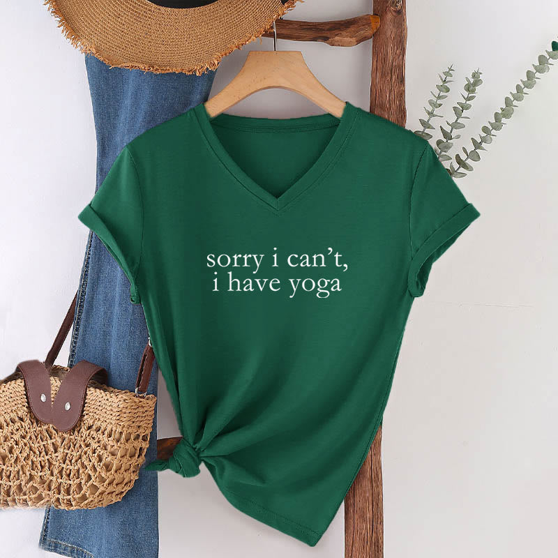 Olivenorma Sorry I Can't I Have Yoga Funny Slogan Women's V Neck T-Shirt - image 25
