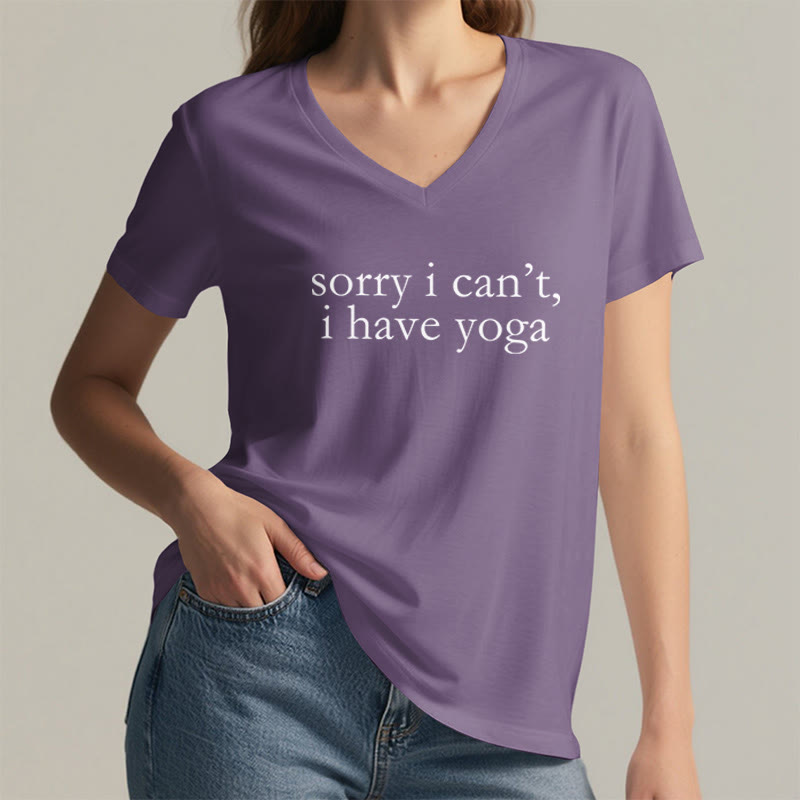 Olivenorma Sorry I Can't I Have Yoga Funny Slogan Women's V Neck T-Shirt - image 38
