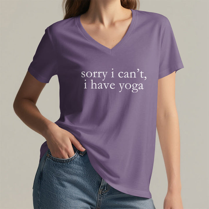 Olivenorma Sorry I Can't I Have Yoga Funny Slogan Women's V Neck T-Shirt - image 38