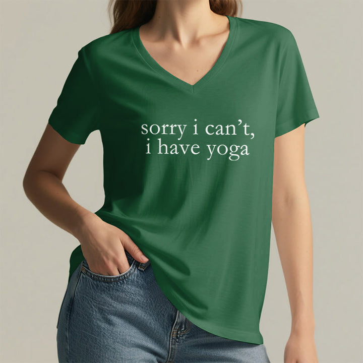 Olivenorma Sorry I Can't I Have Yoga Funny Slogan Women's V Neck T-Shirt - image 26